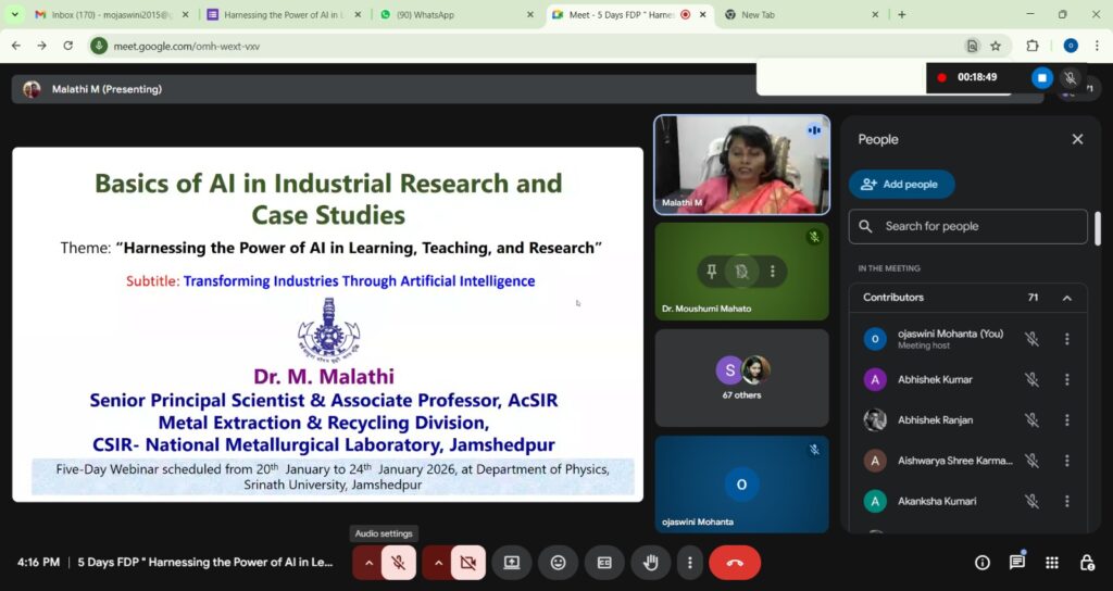 श्रीनाथ विश्वविद्यालय में “शिक्षण-अधिगम और रिसर्च में AI की शक्ति का उपयोग” पर पांच-दिवसीय FDP का उद्घाटन