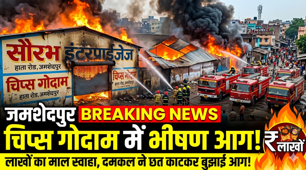 जमशेदपुर : चिप्स गोदाम में भीषण आग से लाखों का नुकसान, रिहायशी इलाके में मचा हड़कंप