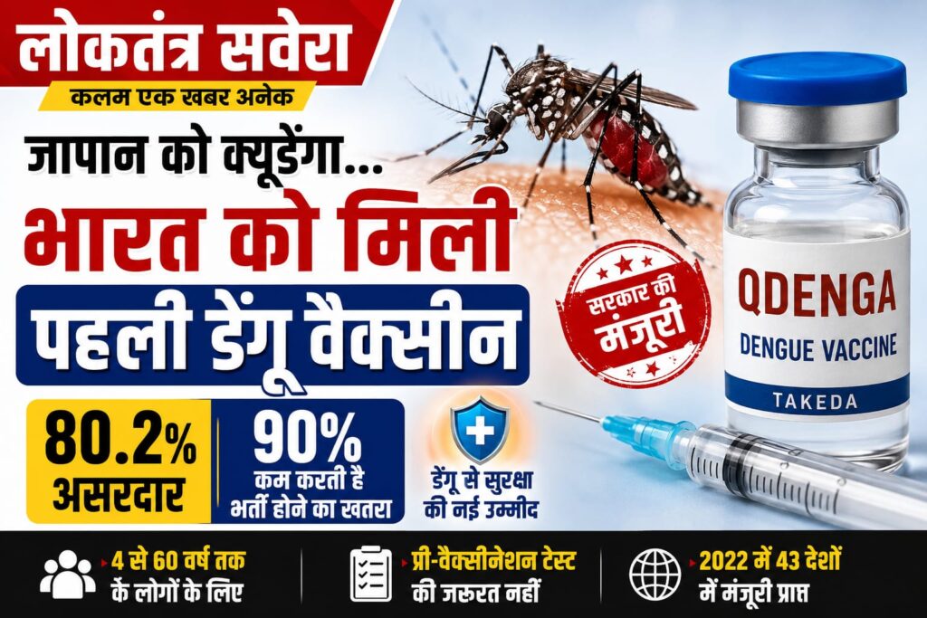 भारत को मिली पहली डेंगू वैक्सीन, डीसीजीआई ने दी मंजूरी, जापान की ‘क्यूडेंगा’ 80.2% तक असरदार, अस्पताल में भर्ती होने का खतरा 90% तक घटाएगी