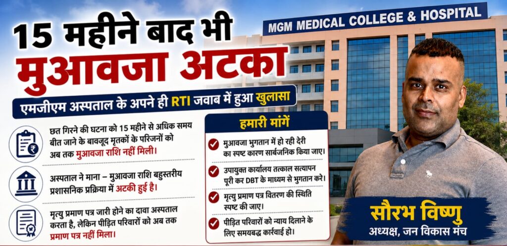 एमजीएम छत हादसा : 15 माह बाद भी पीड़ित परिवारों को नहीं मिला मुआवजा