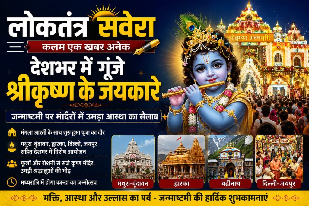 देशभर में गूंजे श्रीकृष्ण के जयकारे, जन्माष्टमी पर मंदिरों में उमड़ा आस्था का सैलाब, मंगला आरती के साथ शुरू हुआ पूजा-अर्चना का दौर, मथुरा-वृंदावन से द्वारका और दिल्ली तक भक्ति में डूबे श्रद्धालु, मध्यरात्रि में होगा कान्हा का जन्मोत्सव