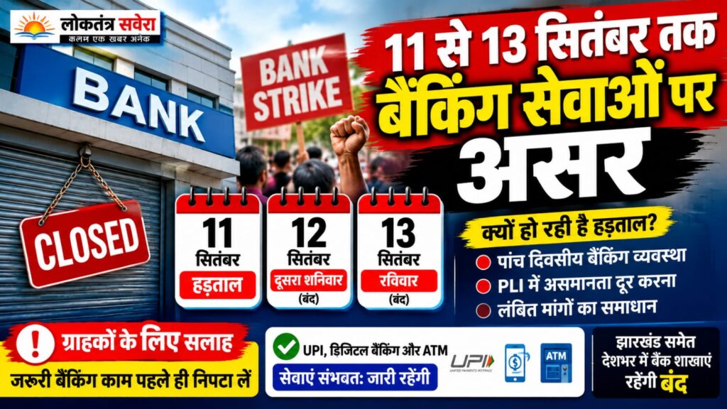 11 से 13 सितंबर तक बैंकिंग पर ब्रेक!….. 3 दिन बैंक बंद, ग्राहक रहें अलर्ट…..