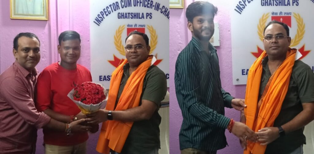घाटशिला थाना प्रभारी भूषण कुमार को राष्ट्रीय जनता संघ के संस्थापक शंकर जोशी ने किया सम्मानित