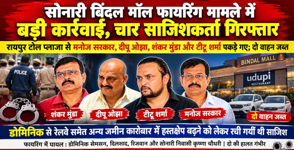 सोनारी बिंदल मॉल फायरिंग मामले में बड़ी कार्रवाई, चार साजिशकर्ता गिरफ्तार