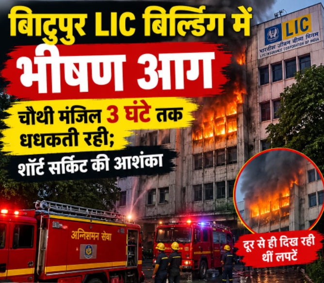 बिष्टुपुर की LIC बिल्डिंग में भीषण आग, चौथी मंजिल तीन घंटे तक धधकती रही