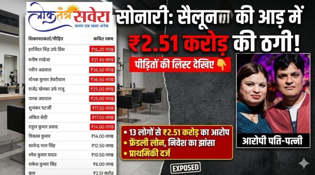 सोनारी में सैलून की आड़ में ₹2.51 करोड़ की कथित ठगी, फ्रेंडली लोन, बिजनेस पार्टनरशिप और सैलून में निवेश का झांसा, 13 लोगों से रकम लेने का आरोप, पति-पत्नी व बेटे के खिलाफ प्राथमिकी…. पढ़े पूरी खबर